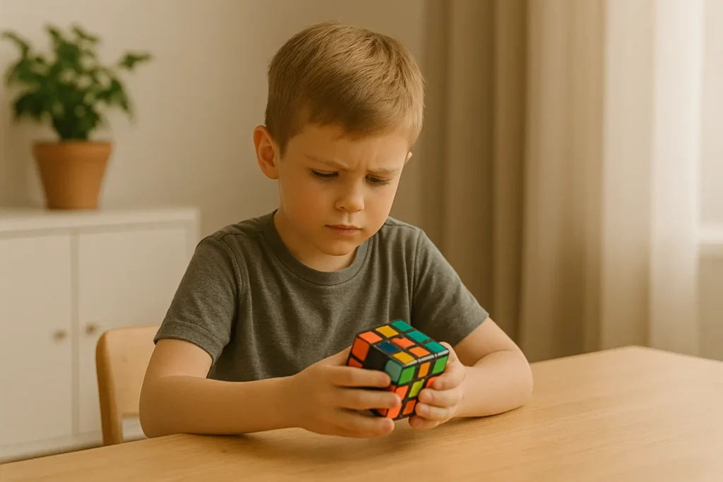 A kid deal with a challenge without giving up